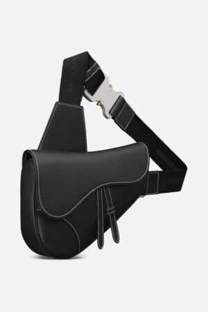 DIOR SADDLE BAG FULL BLACK WITH WHITE STITCHING