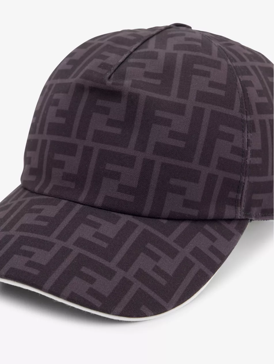 FENDI LOGO-PRINT WOVEN BASEBALL CAP DARK PURPLE